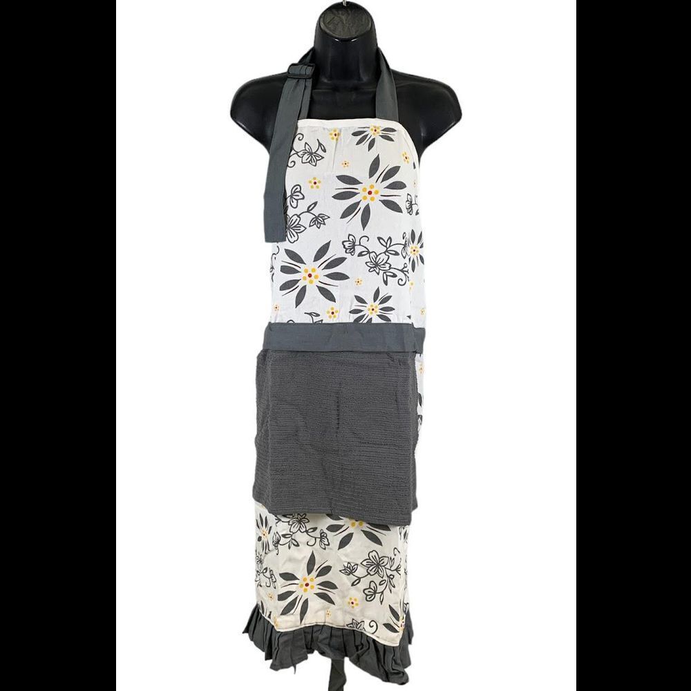 Temp-tations Printed Apron w/ Cotton Terry Towel Grey